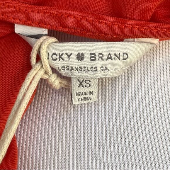 Lucky Brand Deep Rust Orange Loose Fit Ruched Cap Sleeve Rayon Top XS NWT - Picture 5 of 7